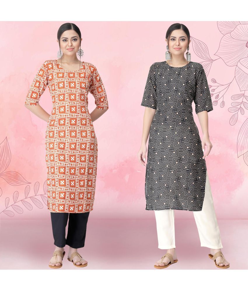     			Ethnicbasket Crepe Printed Kurti With Pants Women's Stitched Salwar Suit - Black ( Pack of 2 )