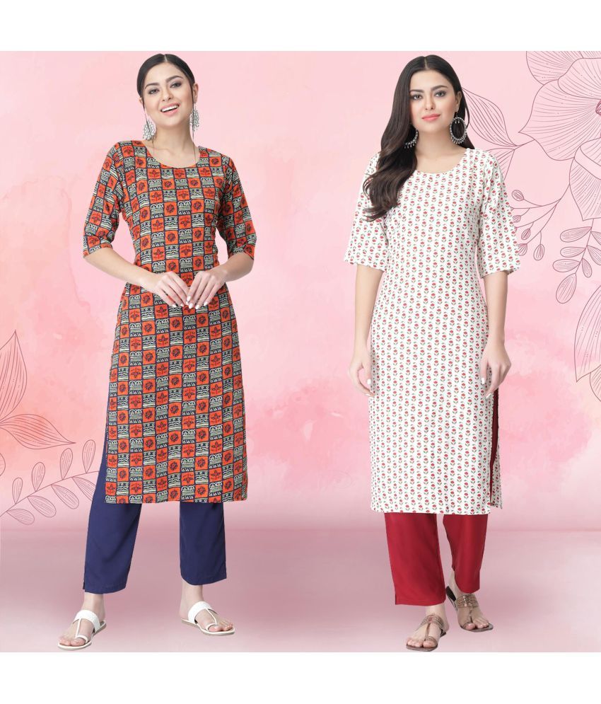     			Ethnicbasket Crepe Printed Kurti With Pants Women's Stitched Salwar Suit - Off White ( Pack of 2 )