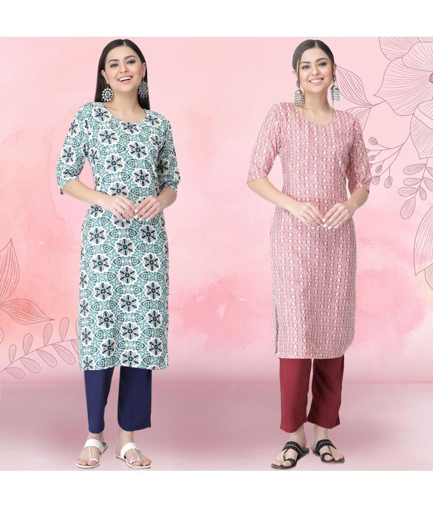     			Ethnicbasket Crepe Printed Kurti With Pants Women's Stitched Salwar Suit - Pink ( Pack of 2 )