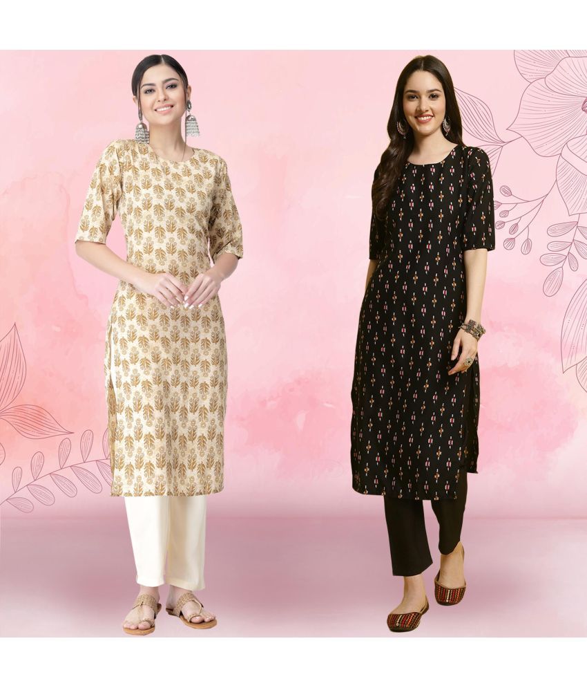     			Ethnicbasket Crepe Printed Kurti With Pants Women's Stitched Salwar Suit - Black ( Pack of 2 )