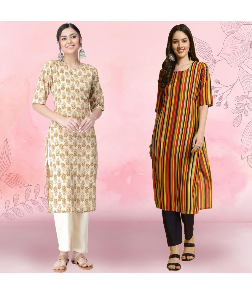     			1 Stop Fashion Pack of 2 Crepe Printed Straight Women's Kurti - ( Multicolor2 )