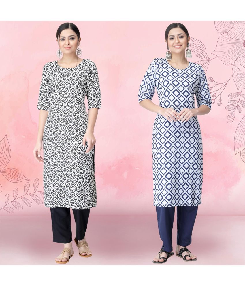     			1 Stop Fashion Pack of 2 Crepe Printed Straight Women's Kurti - ( Multicolor )