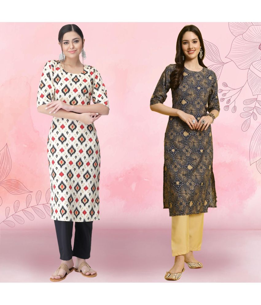     			1 Stop Fashion Pack of 2 Crepe Printed Straight Women's Kurti - ( Multicolor1 )