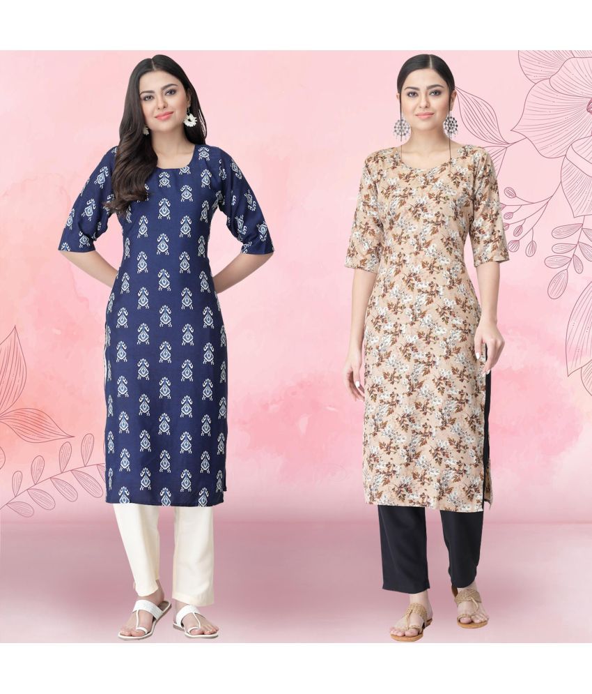     			1 Stop Fashion Pack of 2 Crepe Printed Straight Women's Kurti - ( Multicolor2 )