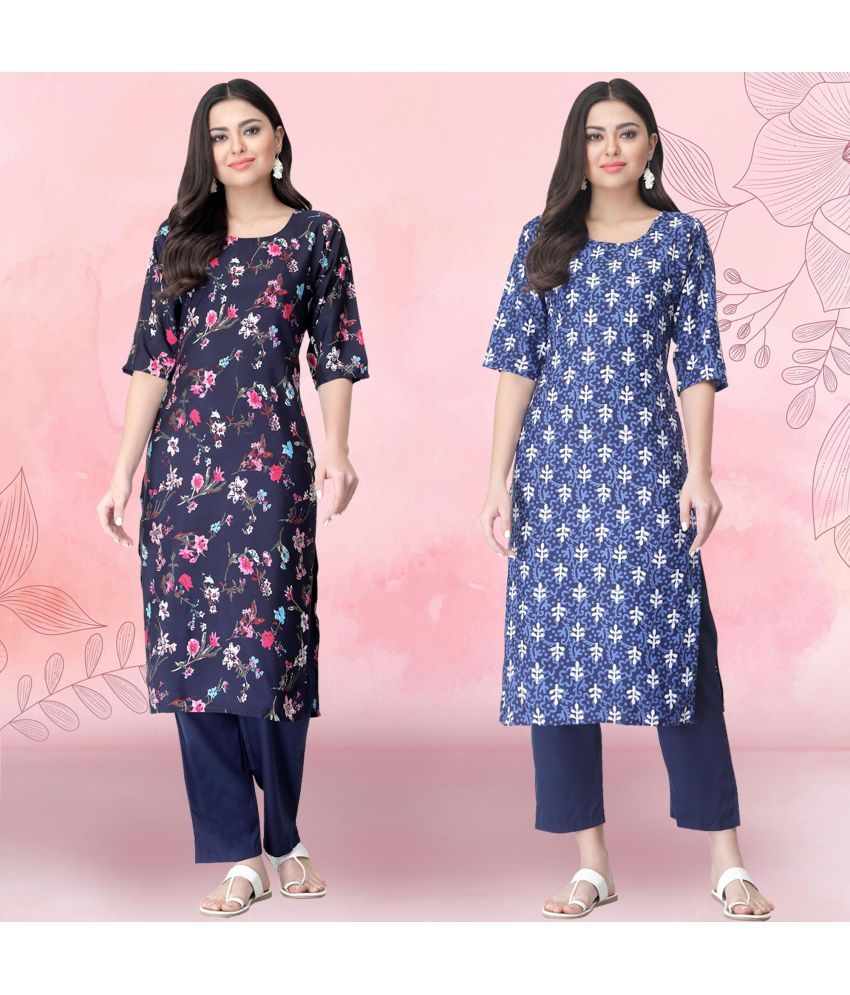     			1 Stop Fashion Pack of 2 Crepe Printed Straight Women's Kurti - ( Multicolor1 )