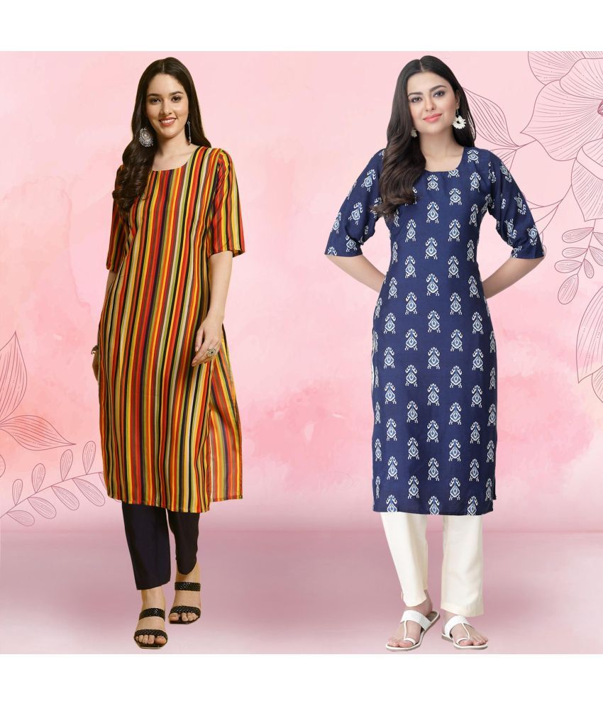     			1 Stop Fashion Pack of 2 Crepe Printed Straight Women's Kurti - ( Multicolor1 )