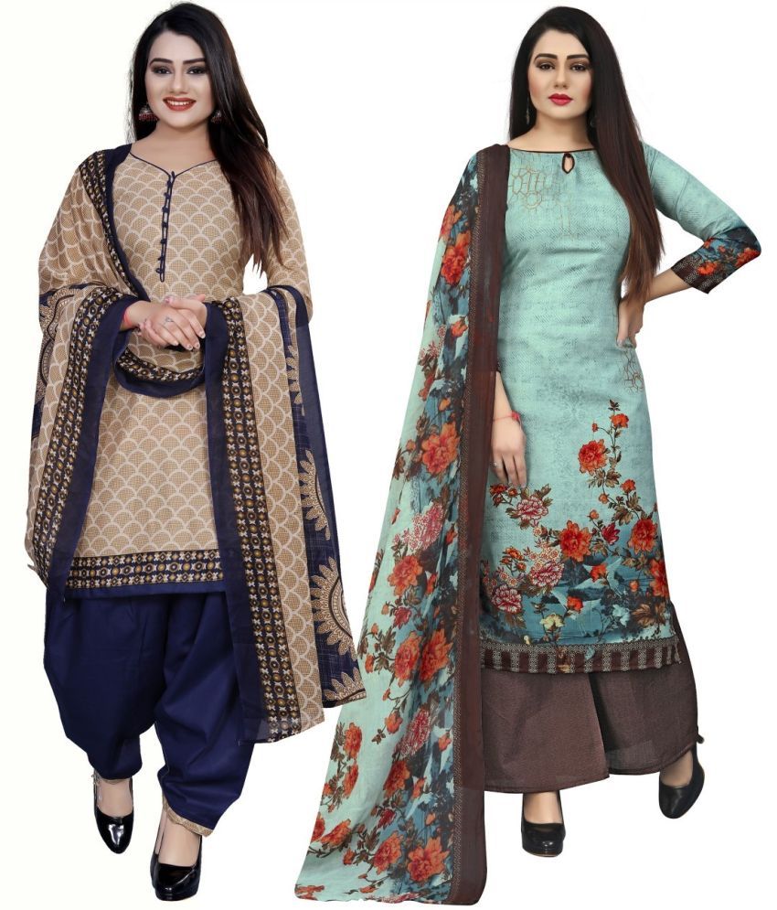     			Rajnandini Unstitched Cotton Blend Printed Dress Material - Multicolor ( Pack of 2 )