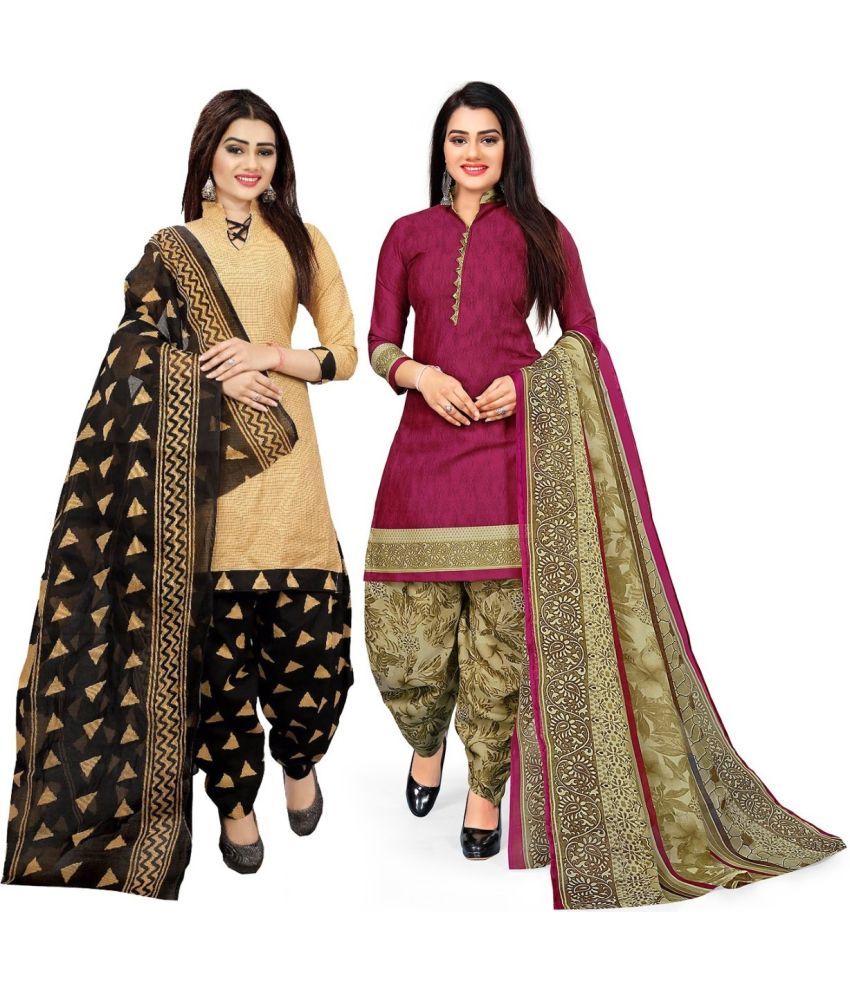     			Rajnandini Unstitched Cotton Blend Printed Dress Material - Beige ( Pack of 2 )