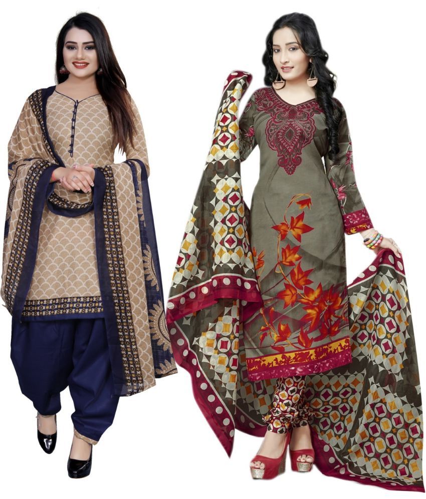     			Rajnandini Unstitched Cotton Blend Printed Dress Material - Beige ( Pack of 2 )