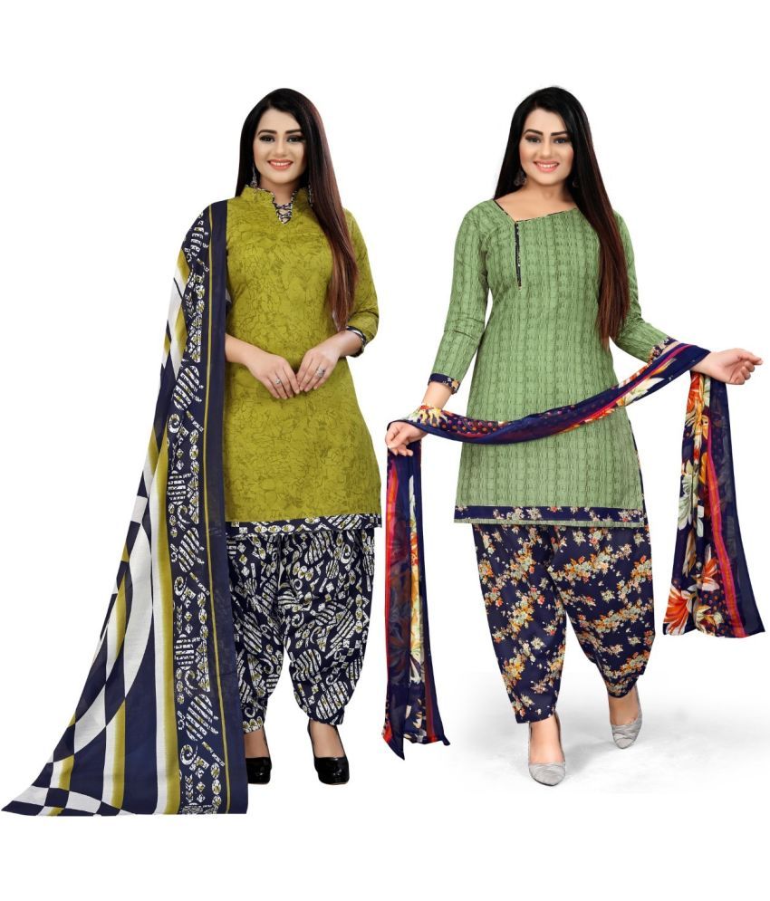     			Rajnandini Unstitched Cotton Blend Printed Dress Material - Light Green ( Pack of 2 )