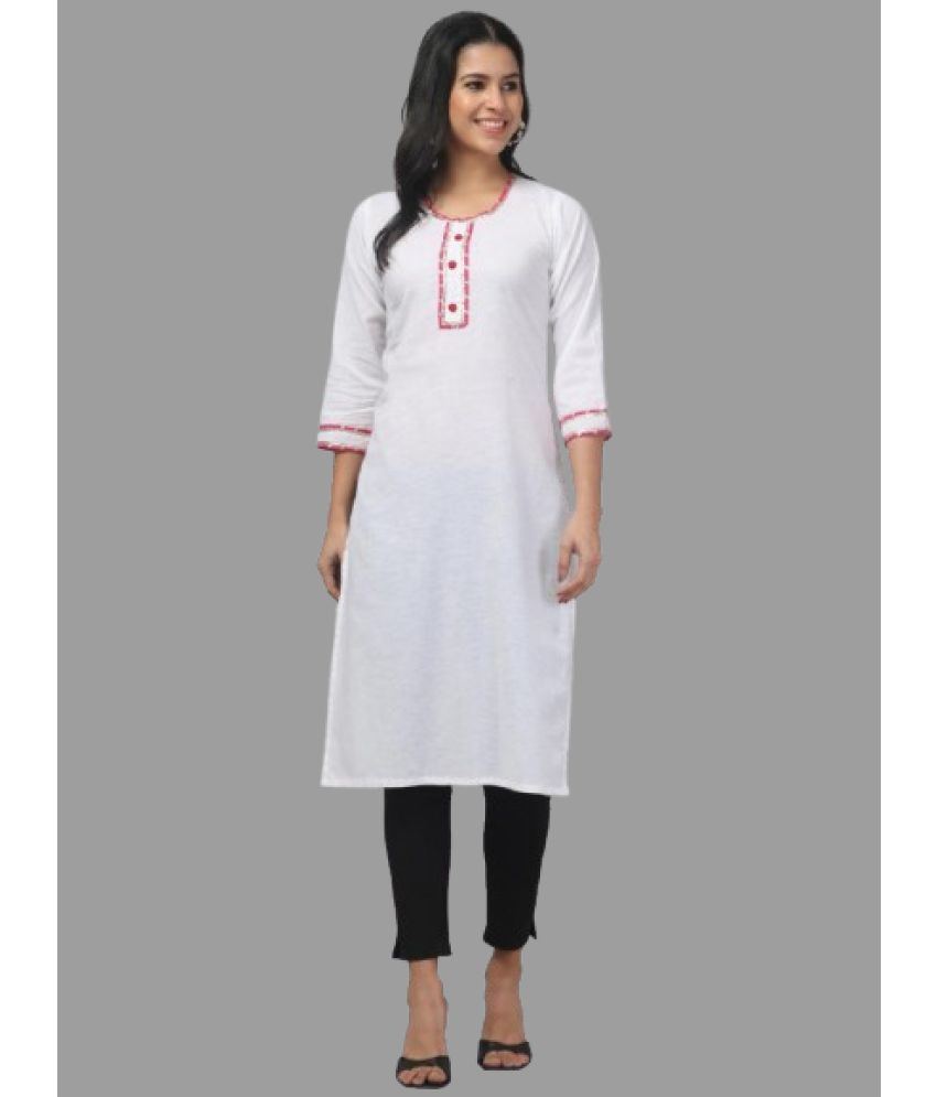     			Aadrika Pack of 1 Cotton Solid Straight Women's Kurti - ( White )