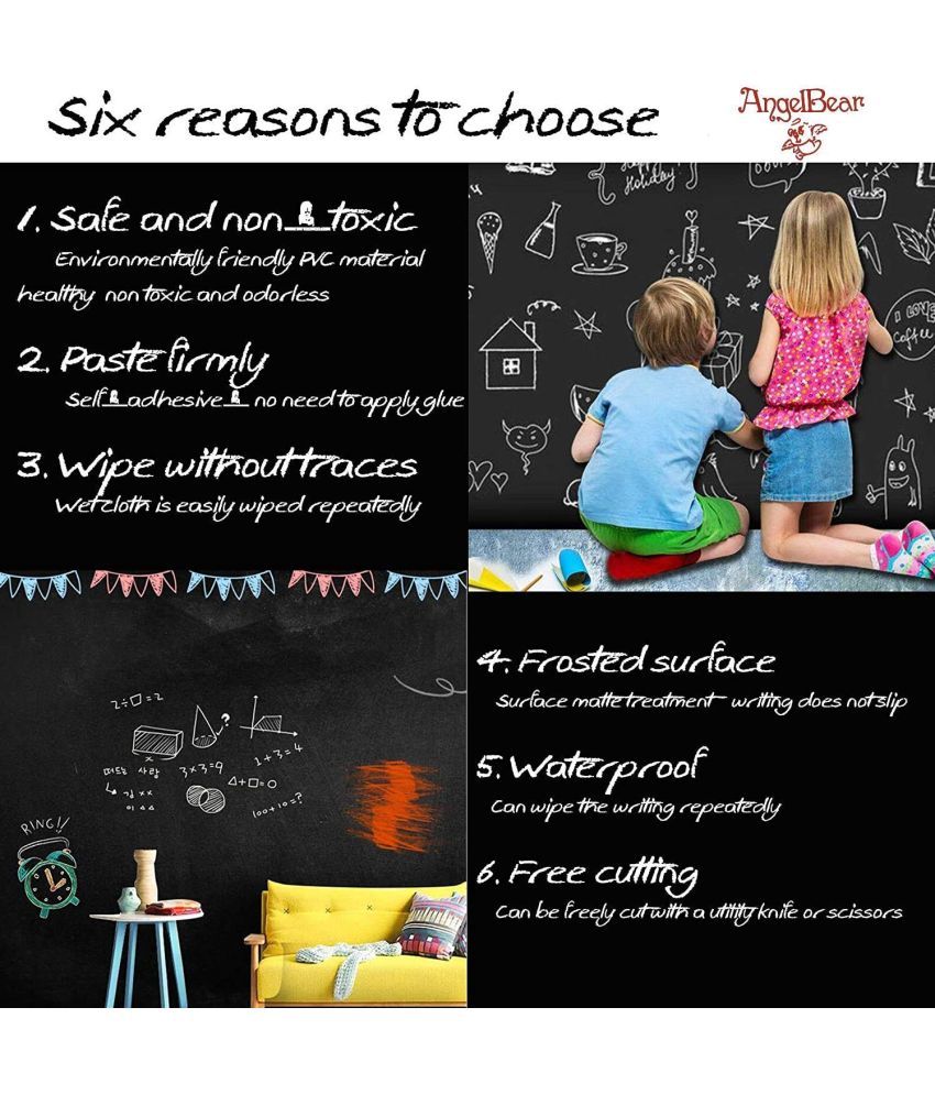     			Angel Bear Black Board (45x200cm) Wall Sticker Removable Decal Chalkboard with 5 Chalks for Home School Office College Room Kitchen Kids