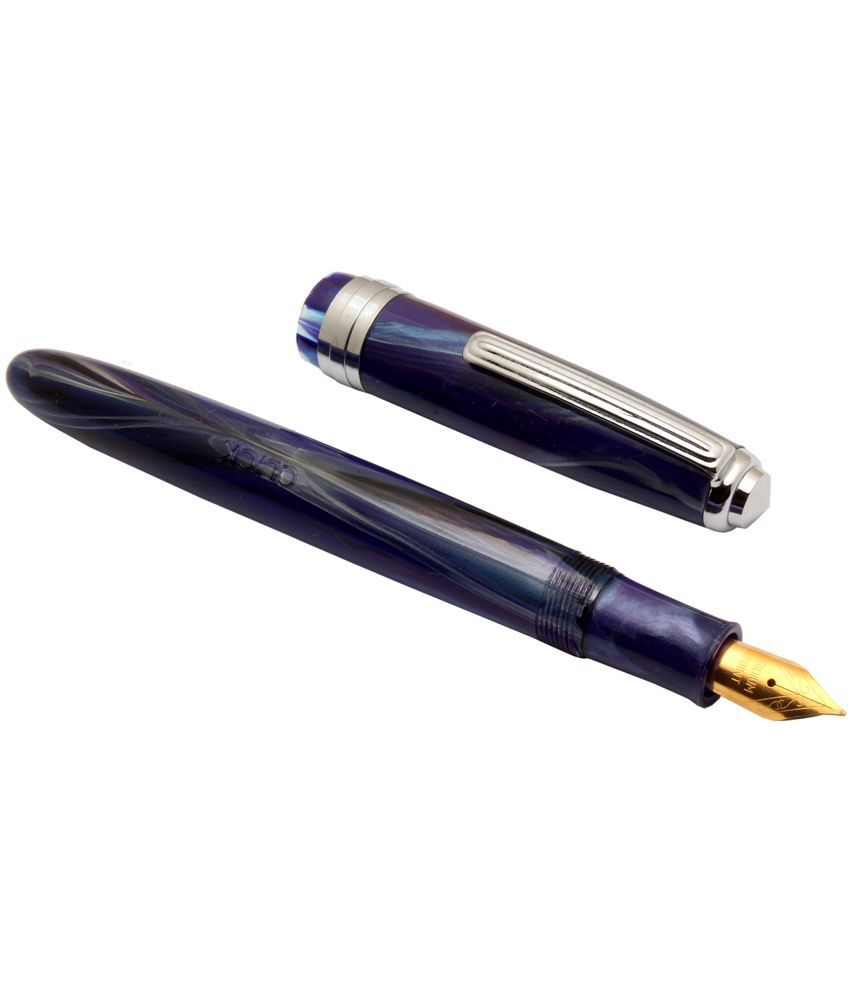     			Click Falcon Purple Marble Eyedropper Fountain Pen With Chrome Trims & Fine Nib