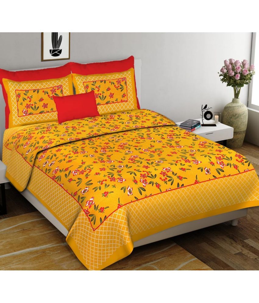     			DESHBANDHU DBK Cotton 1 Double Bedsheet with 2 Pillow Covers ( Yellow )