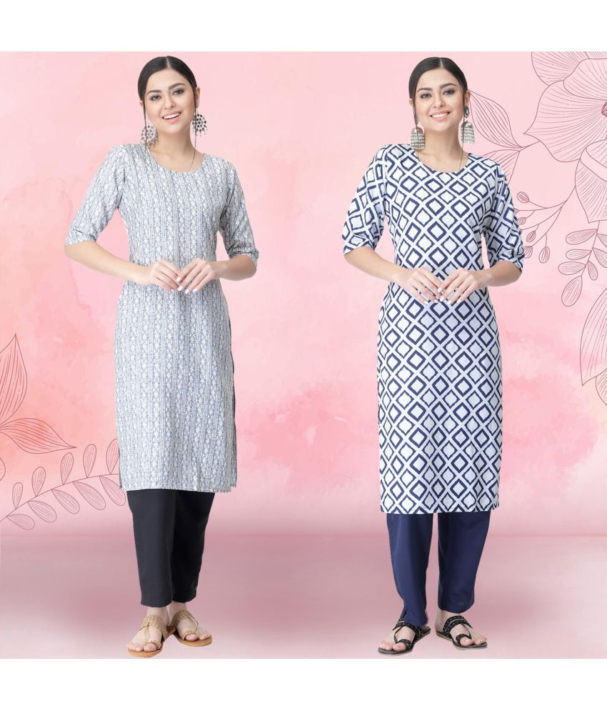     			Ethnicbasket Crepe Printed Kurti With Pants Women's Stitched Salwar Suit - White ( Pack of 2 )