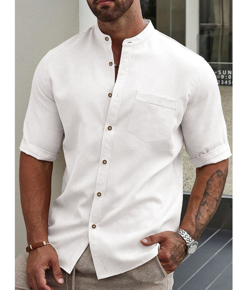     			HISCRAVES Linen Regular Fit Solids Half Sleeves Men's Casual Shirt - White ( Pack of 1 )