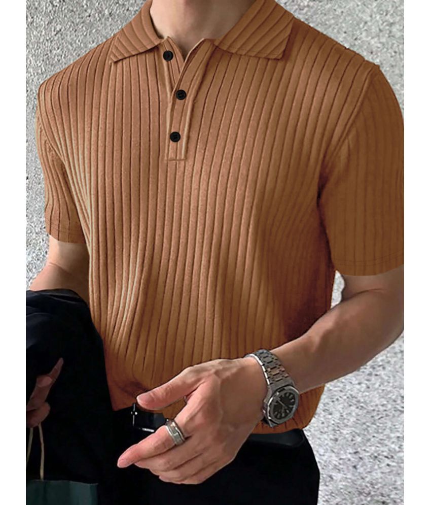     			Eyebogler Pack of 1 Cotton Blend Regular Fit Striped Half Sleeves Men's Polo T Shirt ( Brown )