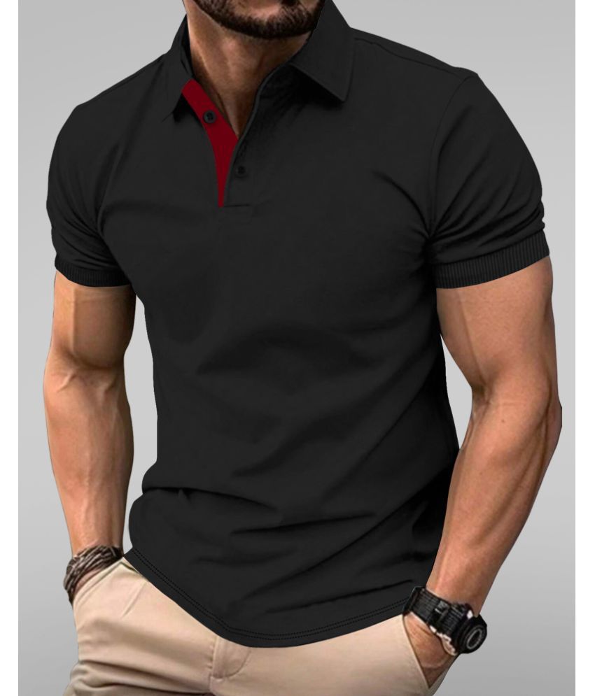     			HISCRAVES Pack of 1 Cotton Regular Fit Self Design Half Sleeves Men's Polo T Shirt ( Black )