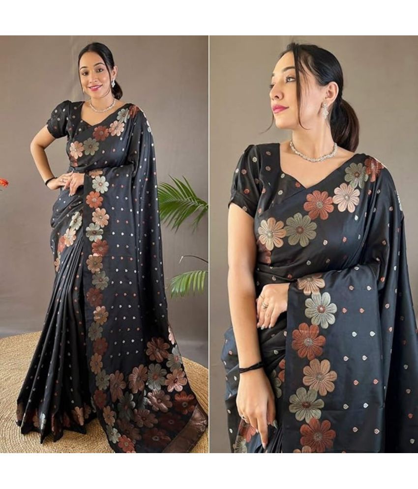     			NENCY FASHIONS Pack of 1 Art Silk Woven Saree With Blouse Piece ( Black )