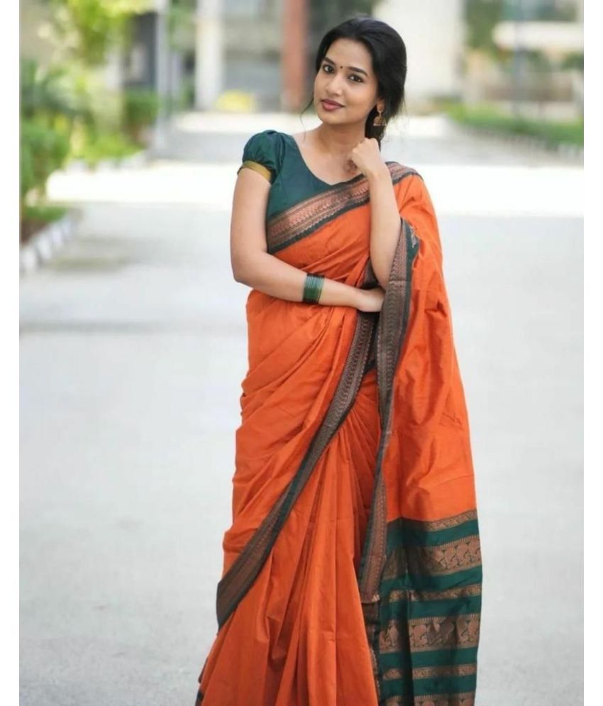     			Pheasant Pack of 1 Art Silk Striped Saree With Blouse Piece ( Orange )