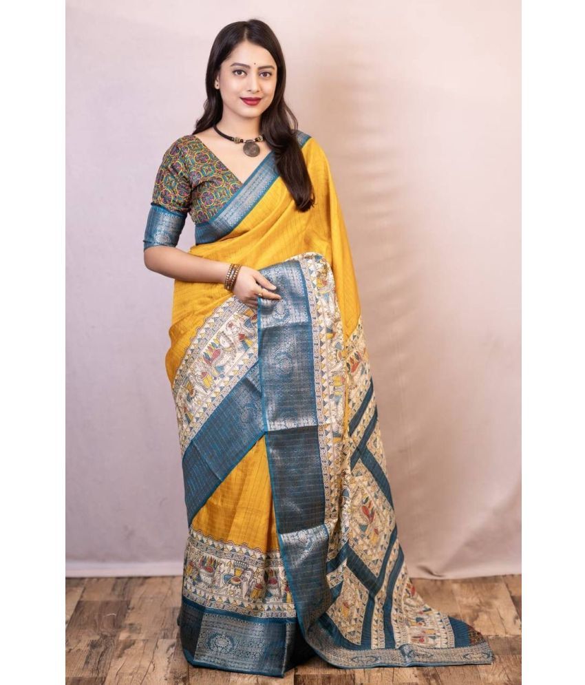     			Pheasant Pack of 1 Cotton Silk Checks Saree With Blouse Piece ( Yellow )