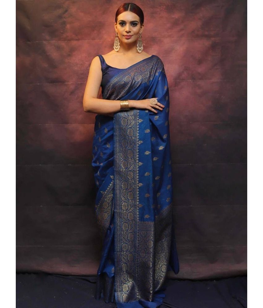     			Pheasant Pack of 1 Jacquard Woven Saree With Blouse Piece ( Blue )