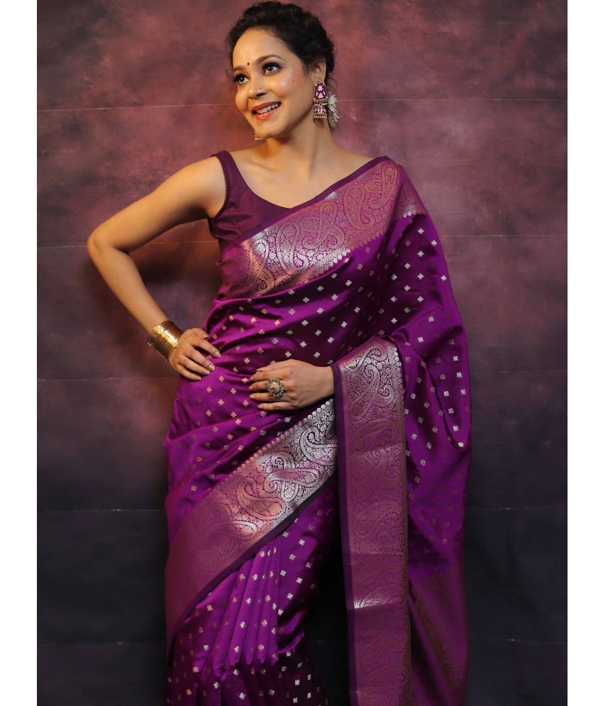     			Pheasant Pack of 1 Jacquard Woven Saree With Blouse Piece ( Purple )