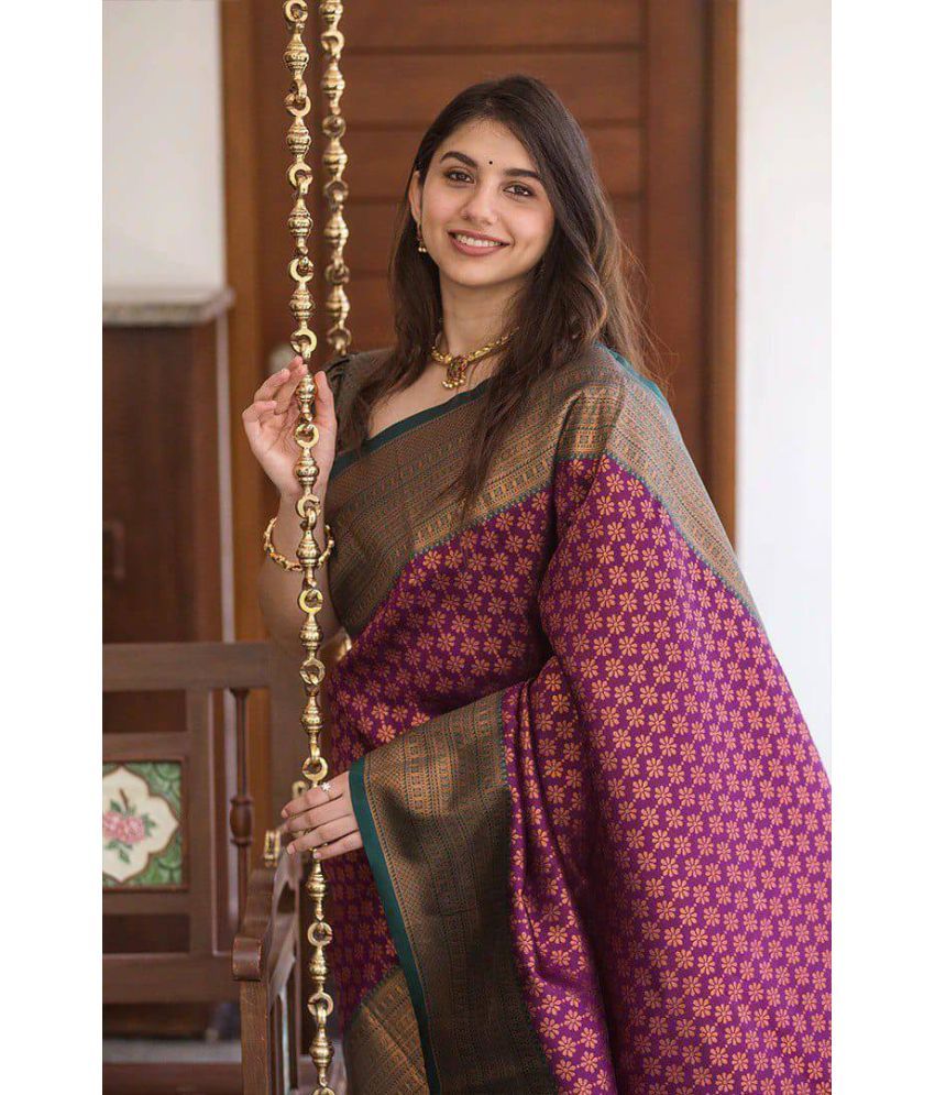     			Pheasant Pack of 1 Silk Woven Saree With Blouse Piece ( Purple )