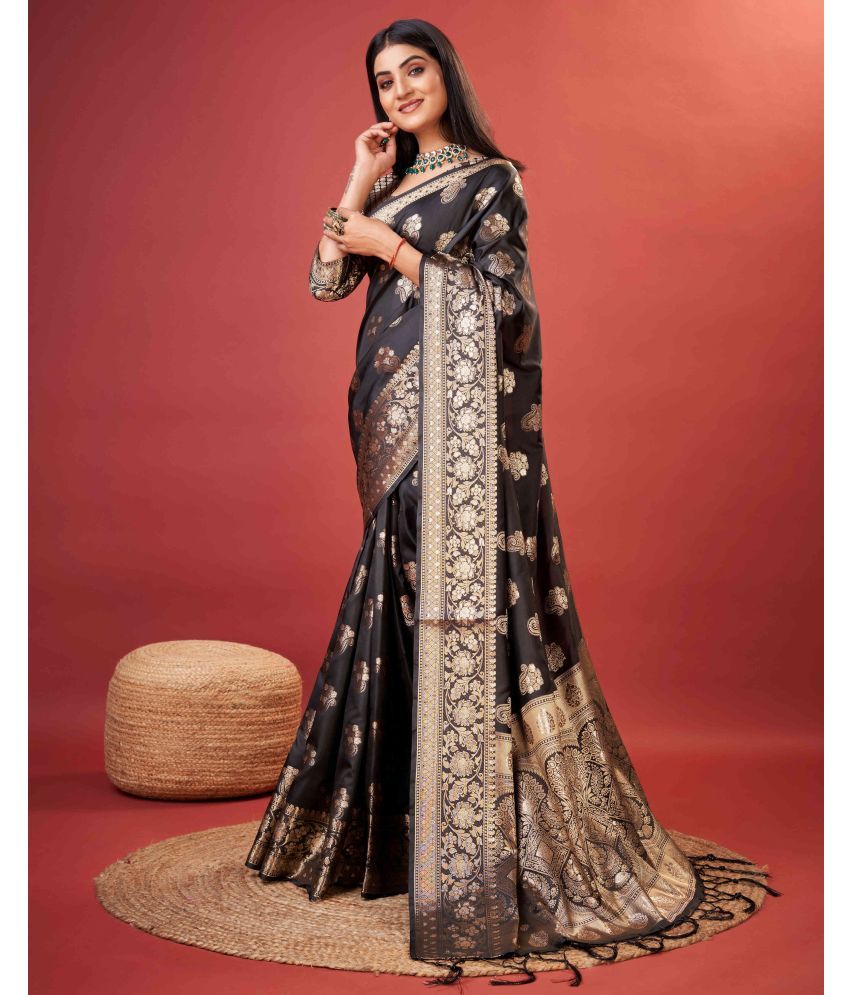     			Pheasant Pack of 1 Silk Woven Saree With Blouse Piece ( Black )