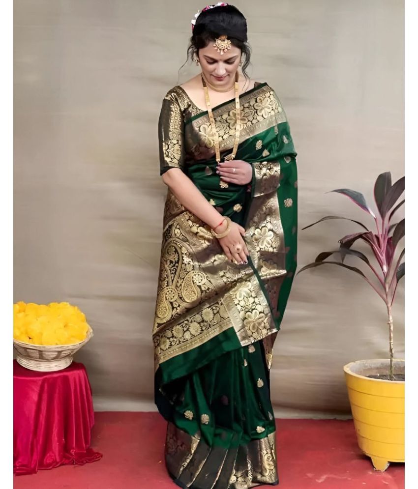     			Pheasant Pack of 1 Silk Blend Woven Saree With Blouse Piece ( Green )