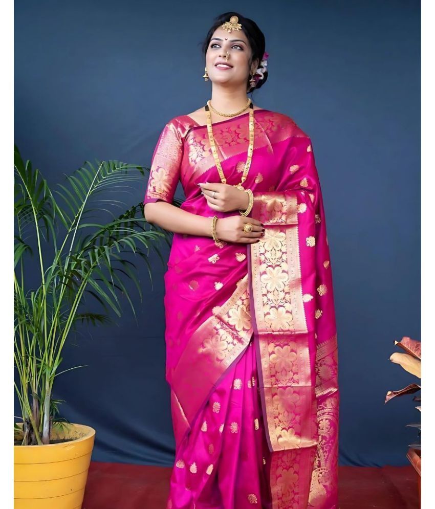     			Pheasant Pack of 1 Silk Blend Woven Saree With Blouse Piece ( Pink )