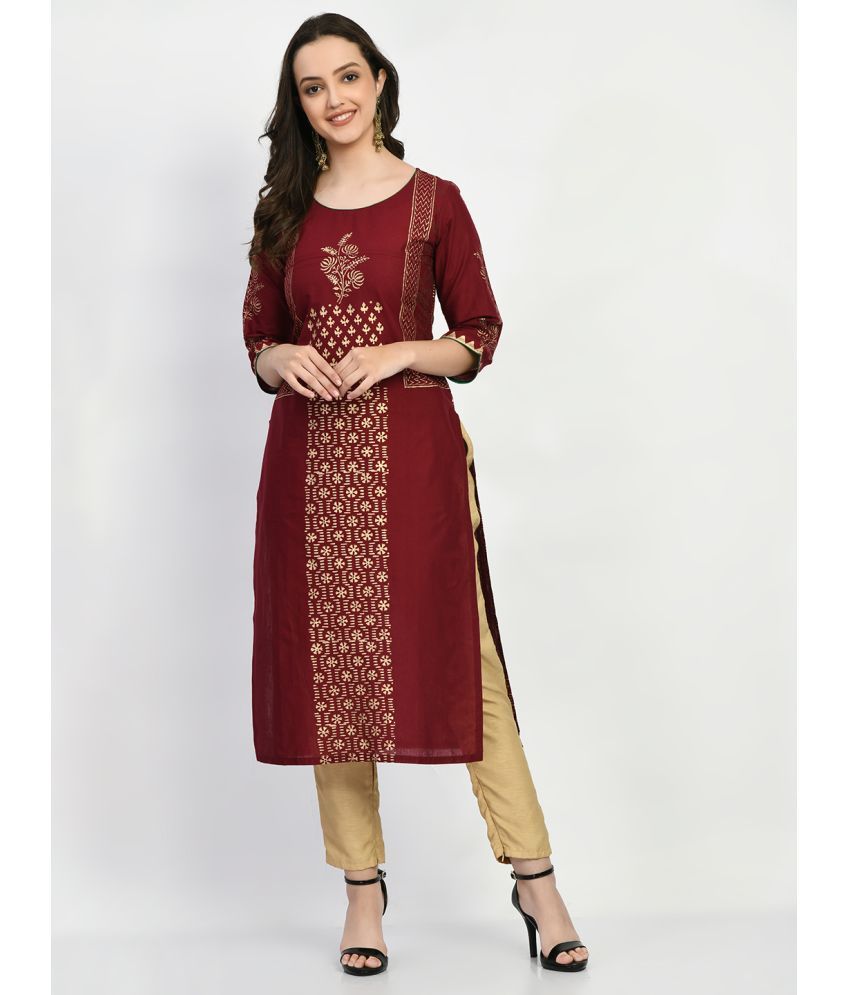     			Riya Pack of 1 Cotton Printed Straight Women's Kurti - ( Brown )