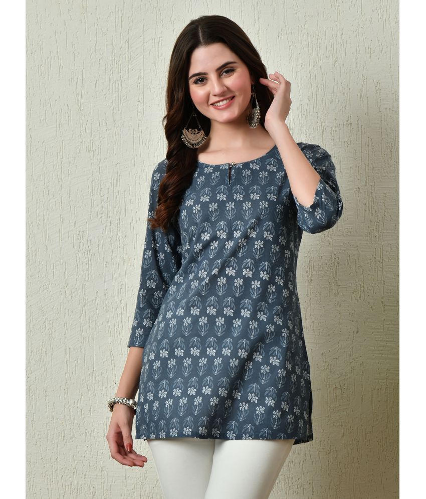     			Tanuj Pack of 1 Cotton Printed Straight Women's Kurti - ( Grey )