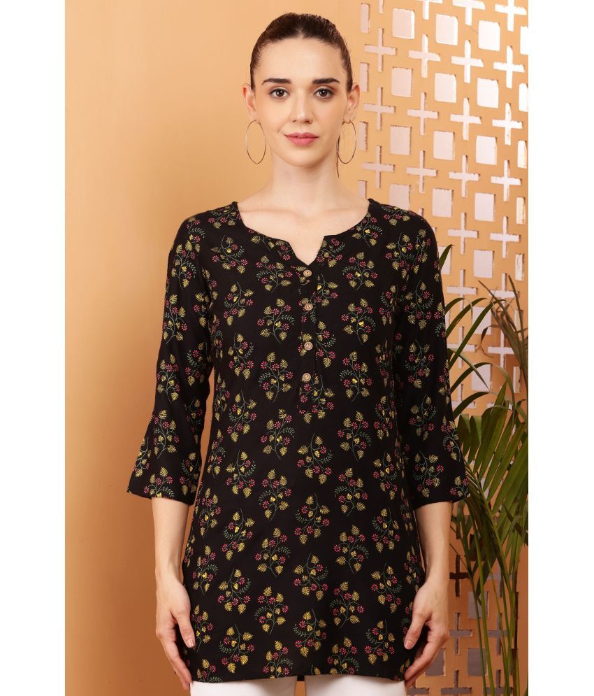     			Tanuj Pack of 1 Rayon Printed Straight Women's Kurti - ( Black )