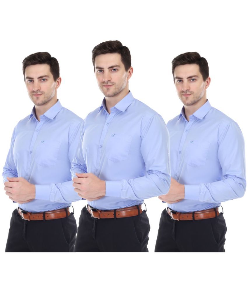     			XJARVIS Cotton Blend Slim Fit Full Sleeves Men's Formal Shirt - Light Blue ( Pack of 3 )