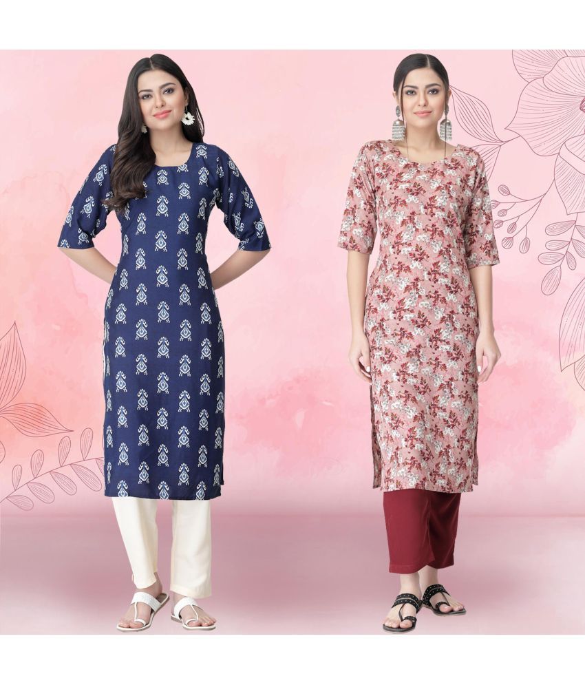     			1 Stop Fashion Crepe Printed Kurti With Pants Women's Stitched Salwar Suit - Peach ( Pack of 2 )