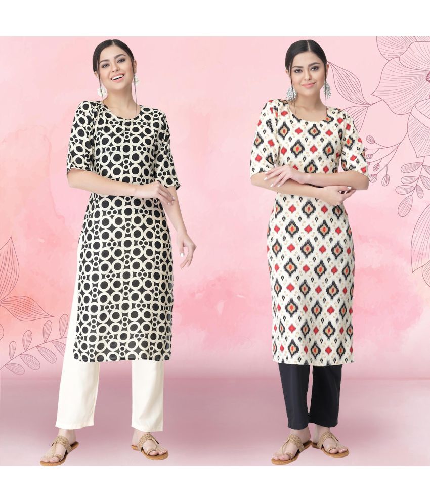     			1 Stop Fashion Crepe Printed Kurti With Pants Women's Stitched Salwar Suit - White ( Pack of 2 )