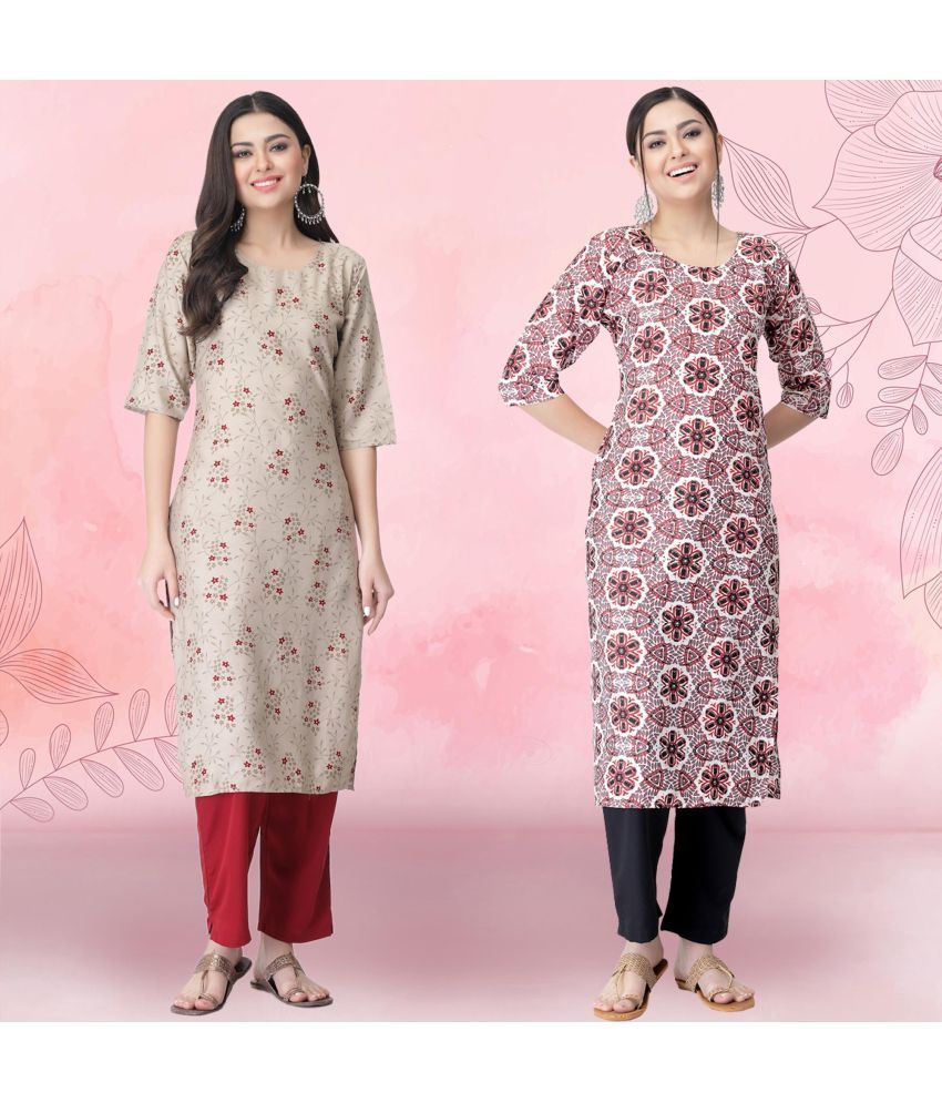     			1 Stop Fashion Crepe Printed Kurti With Pants Women's Stitched Salwar Suit - Pink ( Pack of 2 )