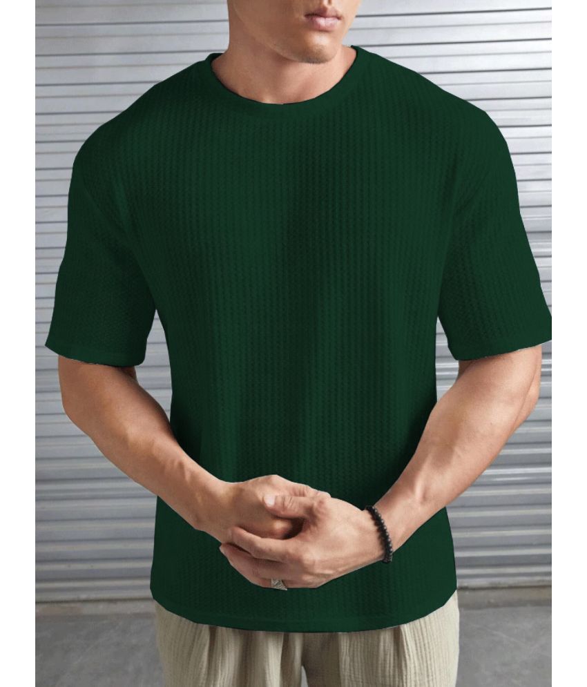     			ADORATE Polyester Regular Fit Self Design Half Sleeves Men's Round T-Shirt - Dark Green ( Pack of 1 )