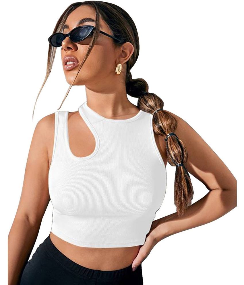     			Calm Down White Crepe Women's Crop Top ( Pack of 1 )