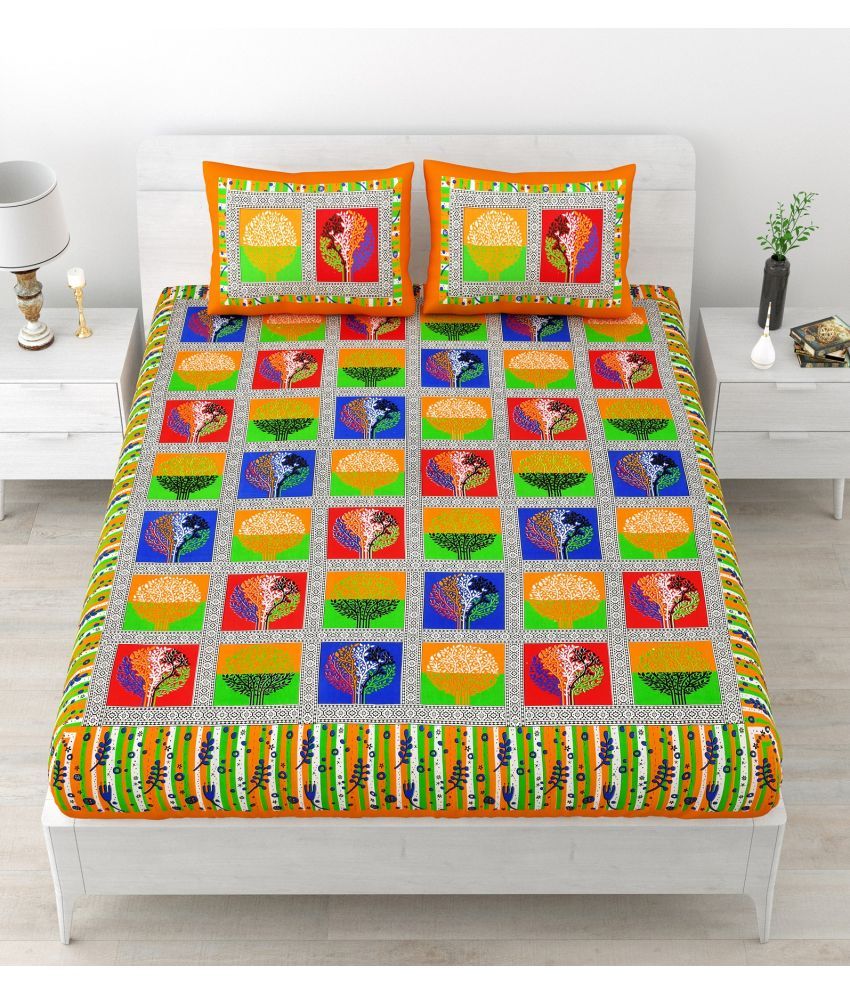     			Majestic Cotton 1 Double Bedsheet with 2 Pillow Covers ( Orange )