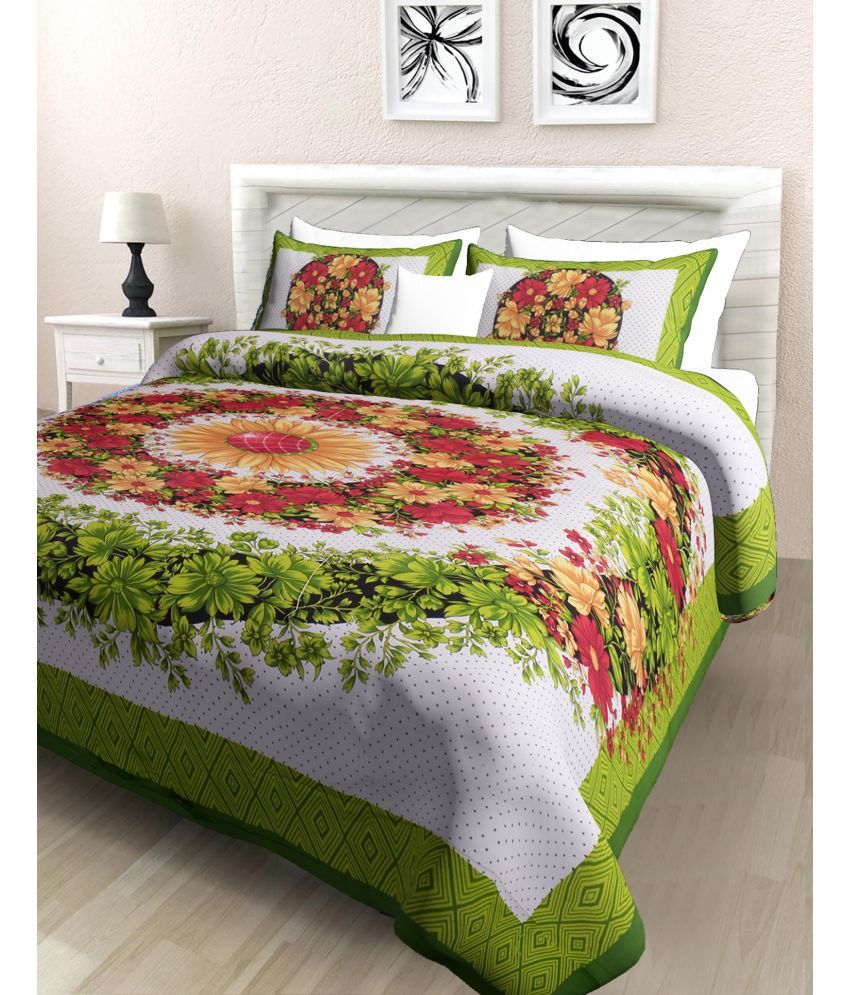     			Majestic Cotton 1 Double Bedsheet with 2 Pillow Covers ( Green )