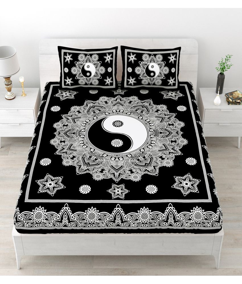     			Majestic Cotton 1 Double Bedsheet with 2 Pillow Covers ( Black )