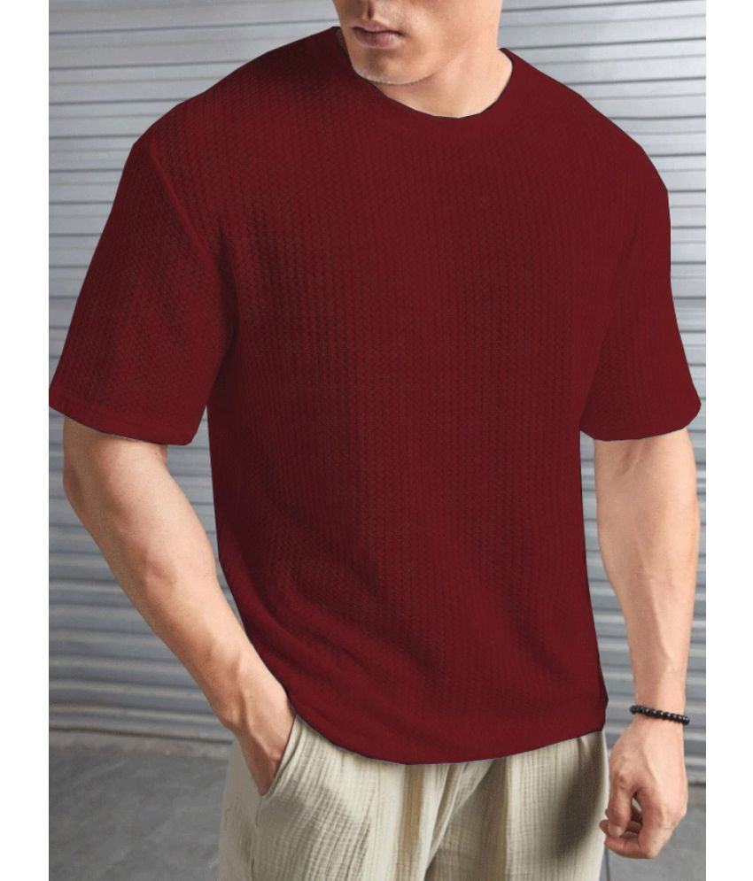     			Merriment Polyester Regular Fit Self Design Half Sleeves Men's Round T-Shirt - Maroon ( Pack of 1 )