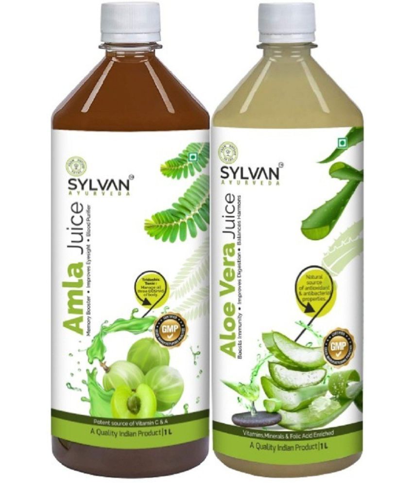     			SYLVAN AYURVEDA SYLVAN AMLA JUICE 1L & ALOE VERA JUICE 1L | PACK OF 2 I Helps in maintain Overall Health (2 x 0.97 L)