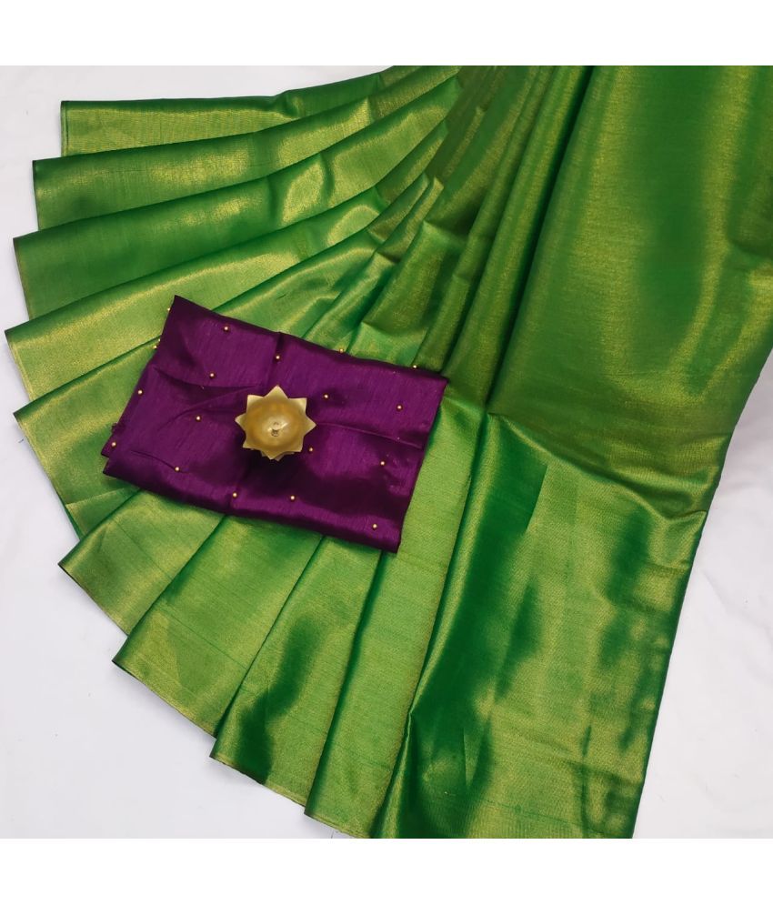     			Shree Gullak Silk Pack of 1 Art Silk Solid Saree With Stitched Blouse ( Green )