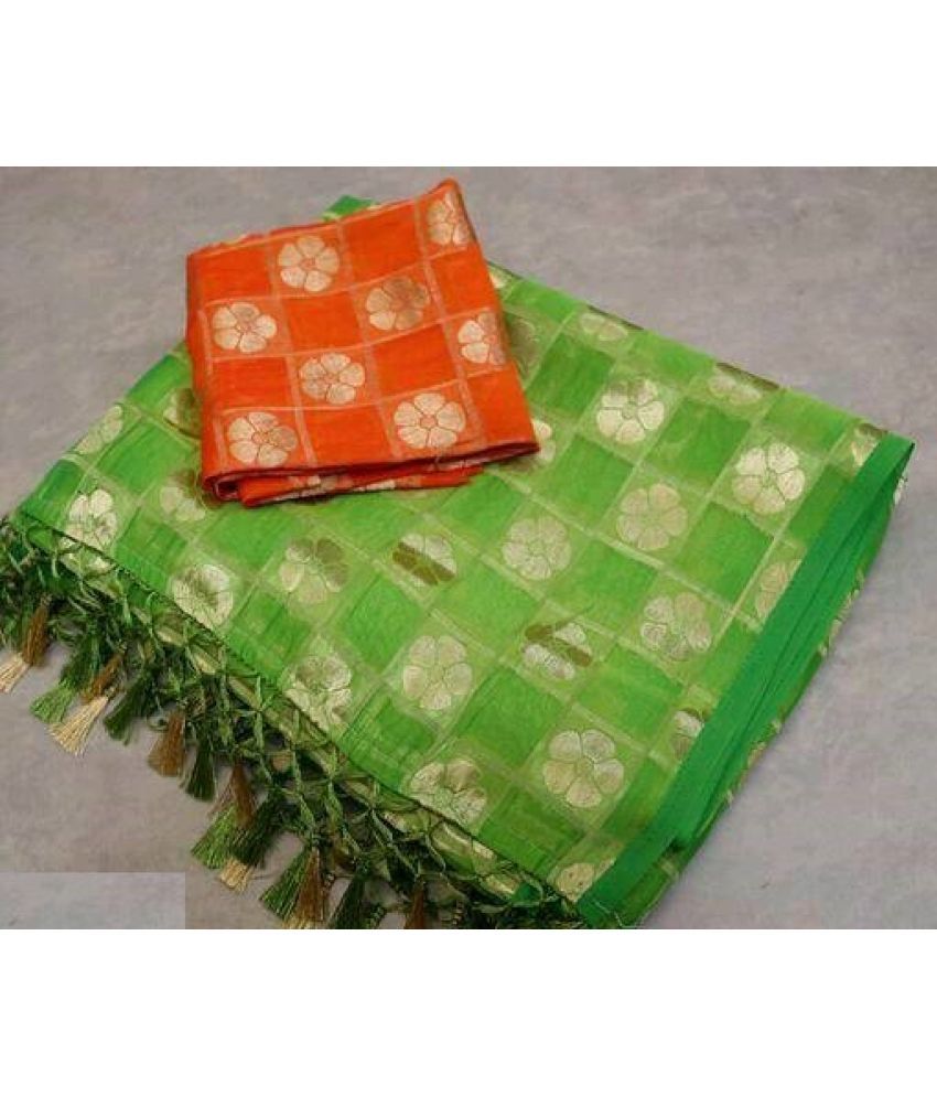     			Shree Gullak Silk Pack of 1 Jacquard Printed Saree With Blouse Piece ( Green )