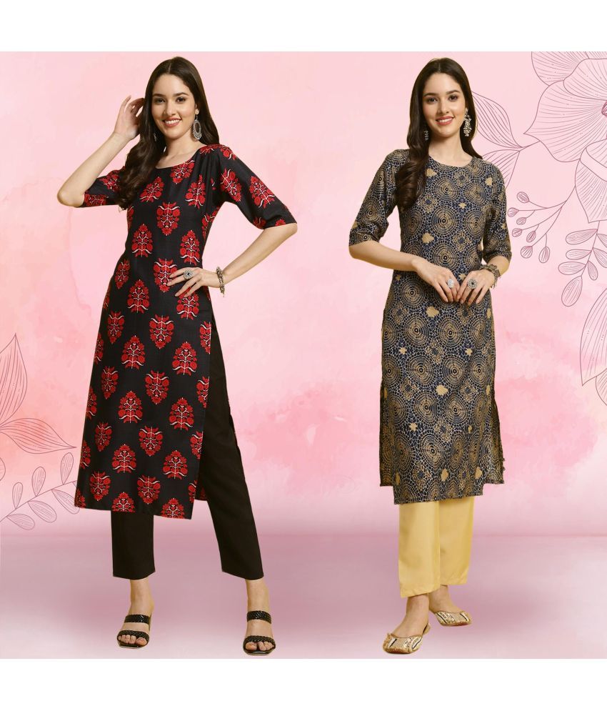     			1 Stop Fashion Crepe Printed Kurti With Pants Women's Stitched Salwar Suit - Blue ( Pack of 2 )