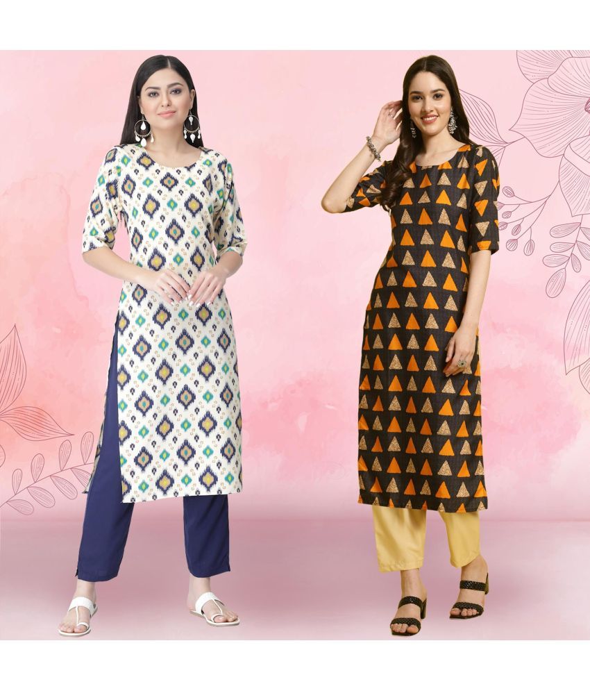     			1 Stop Fashion Crepe Printed Kurti With Pants Women's Stitched Salwar Suit - Multicolor ( Pack of 2 )