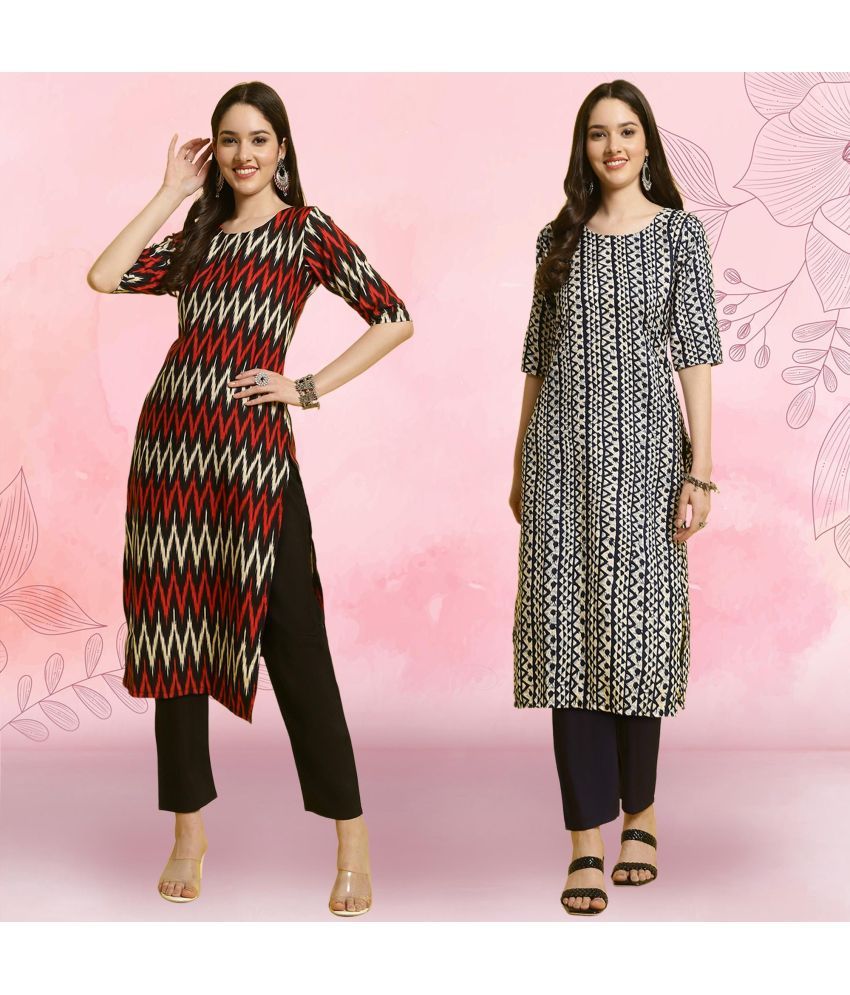     			1 Stop Fashion Crepe Printed Kurti With Pants Women's Stitched Salwar Suit - Navy ( Pack of 2 )